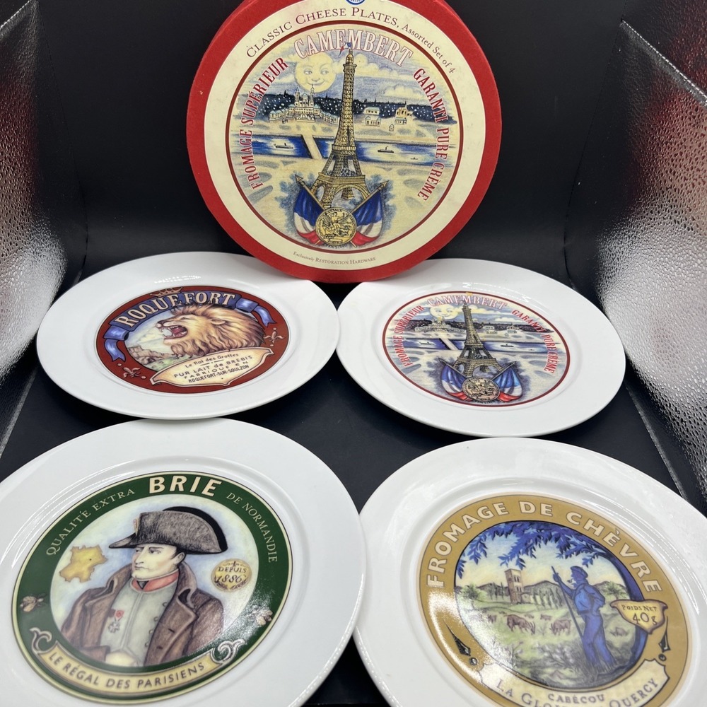 2002 Set of 4 Restoration Hardware Classic Cheese Tapas Appetizer Plates 7.5"